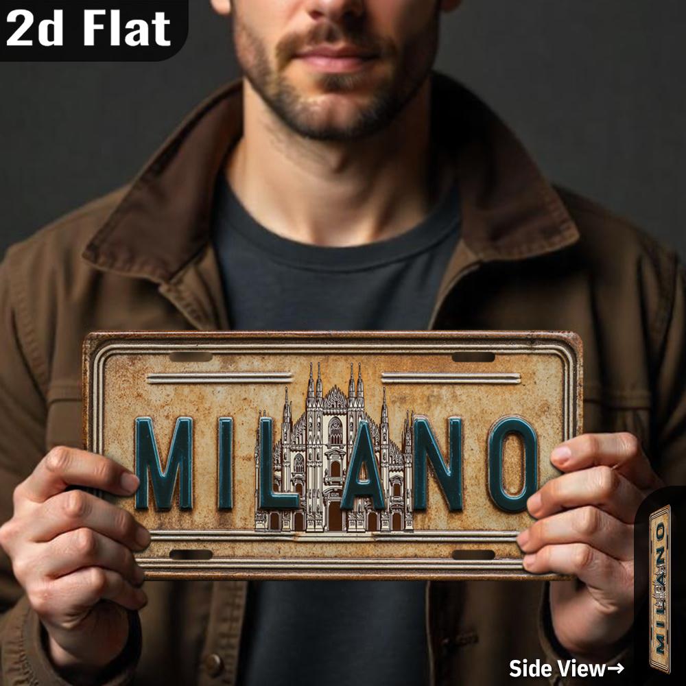 

HD Tin Sign Vintage Milano Milan Duomo Cathedral License Plate Metal Wall Art Retro Italian Landmark Decor for Bar Man Cave T 15x30cm(5.9x7.8inch)