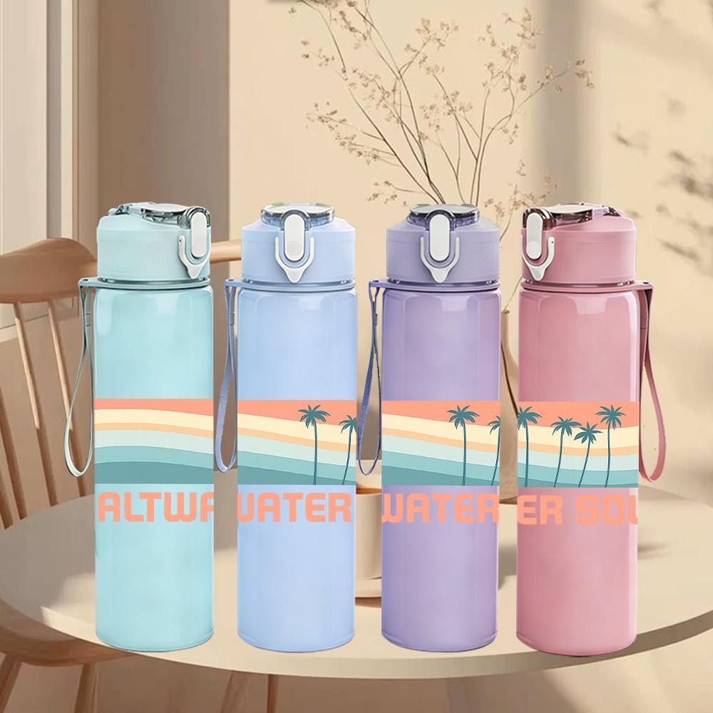 1PC Saltwater Soul Retro Beach Print 750ml Color Plastic Sports Water Bottle Leakproof Flip Straw Lid Suitable for Sports Office Home Use