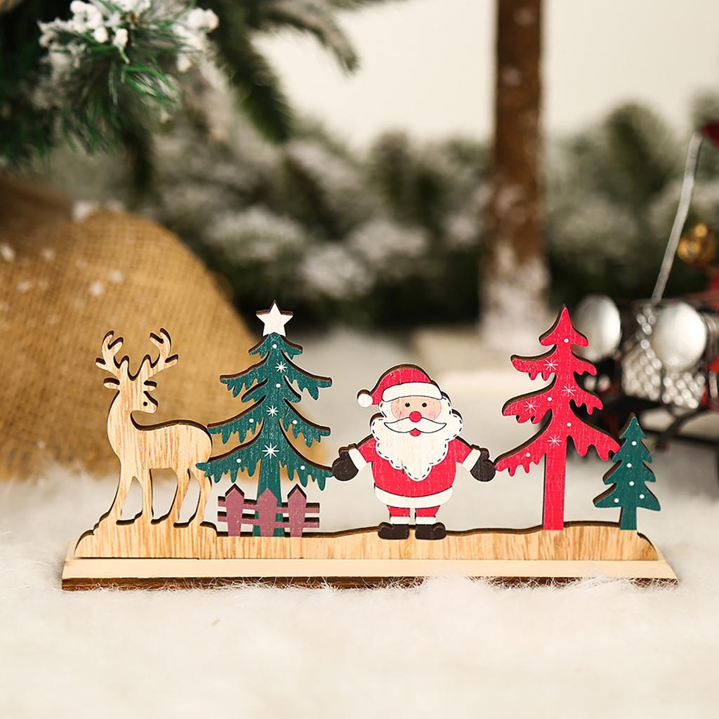 Christmas Wooden  Elk Snowman Desktop Decoration Small Ornaments