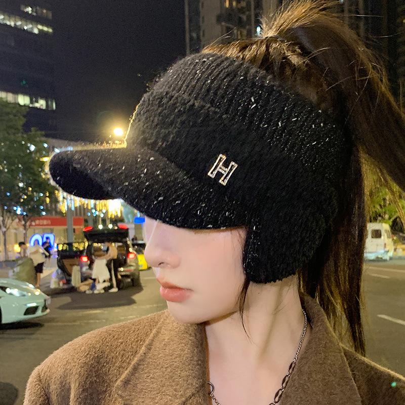 Ear Protection Warm Wool Cap Children's Winter Thickened Knitted Ponytail Hat Casual Versatile Empty Top Hat Cycling Hat