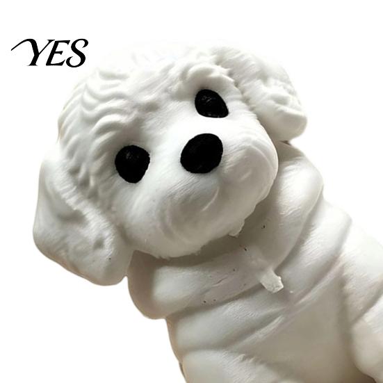 Small Dog Figurine 3D Printed Sitting Figurine, Mini White Statue for Desk Retro Ornament Decor, Modern Animal Shape Home Office Bookshelf Minimalist