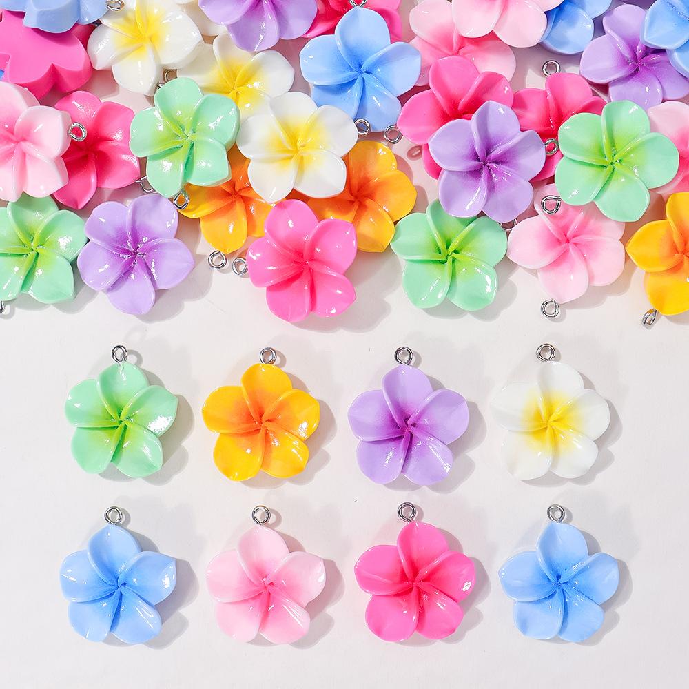10Pcs 24mm Sweet Resin Colorful Flower  Charms Pendant Cute Petal Earring Necklace Diy Making Jewelry Accessories
