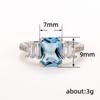 Copper inlaid imitation sea blue zircon ring, European beautiful women's engagement ring