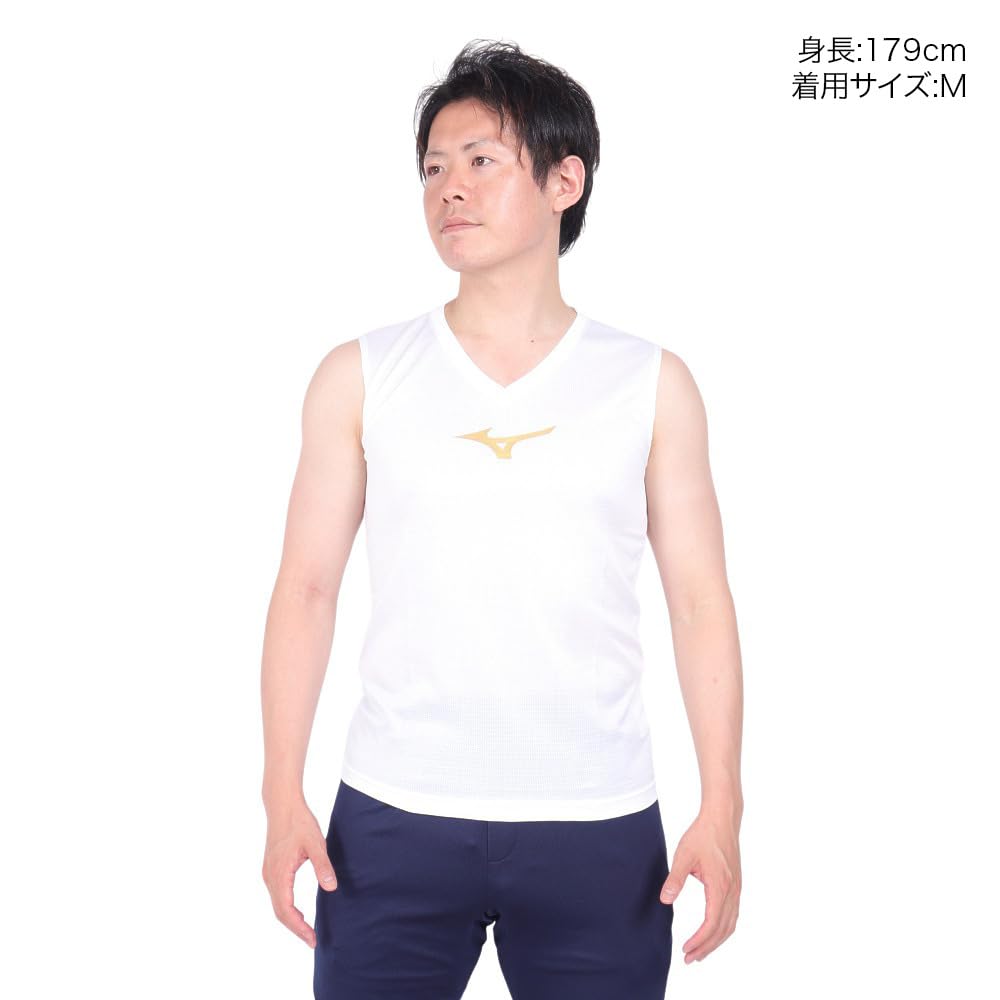 Mizuno Soccer Sleeveless Inner Tank Slim Game and Practice Size L Wear, Shirt, Top, Moisture-Wicking, Quick-Drying, Fit, Wear, Unisex, White/Gold,