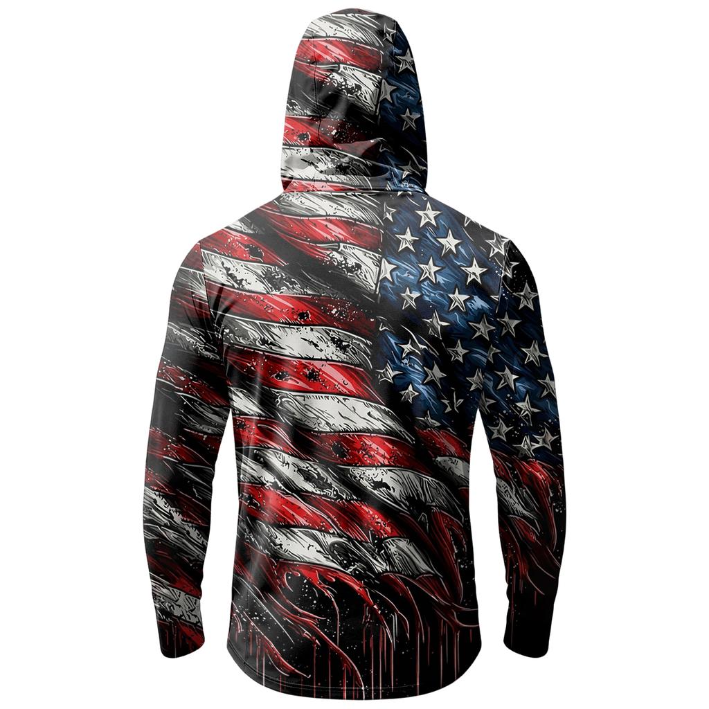 Men's Long Sleeve Hooded Sweatshirt with Flag Print Lightweight Pullover Casual Hooded Top with Front Zipper Pocket