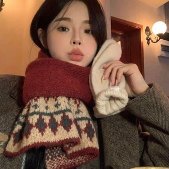 2024 Women's Red Wool Blend Scarf - Warm, Versatile, Christmas Winter Accessory