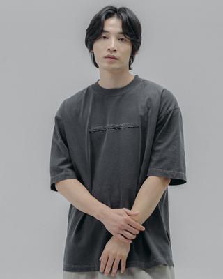 PSSHOPPER Pigment Damaged Logo Short Sleeve T-Shirt [Dark Gray]