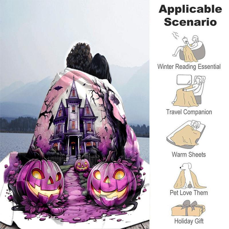 1pc Purple Pumpkin Halloween Cartoon Blanket  Soft and Cozy Throw for Home Decor, Perfect Gift, Living Room, Travel, Camping, Car Blankets