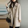 Women Jacket Turn-down Collar Long Sleeves Double-breasted Windbreaker Relaxed Fit Pockets Mid Length Outdoor Activity Travel Commuting Overcoa