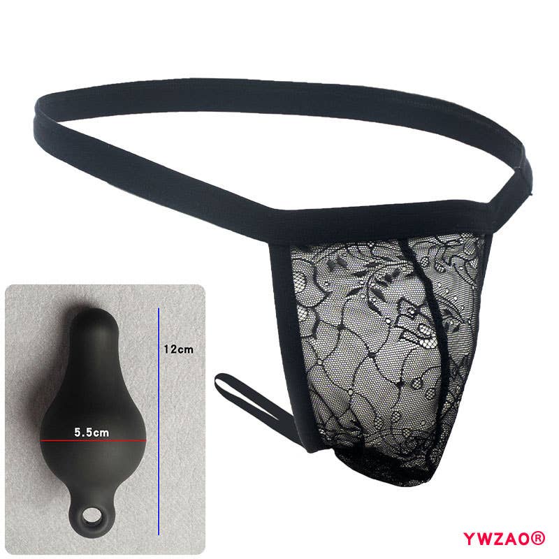 YWZAO Tapón Anal Insertable Ropa Interior Masculina Tanga Encaje Negro N12