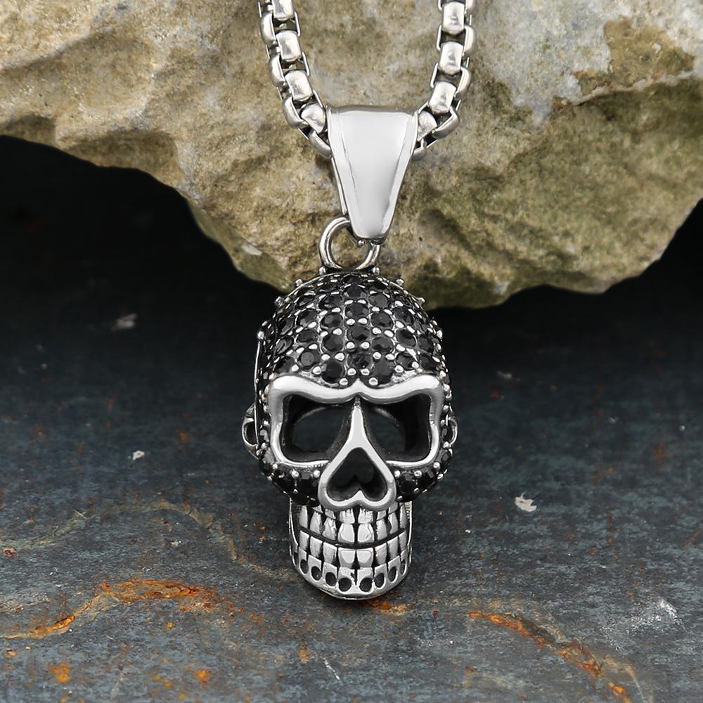 Gotische Hip Hop Totenkopf Anhänger Halsketten Für Männer Edelstahl Punk Mode Skelett Halskette Halloween Schmuck Geschenke Großhandel