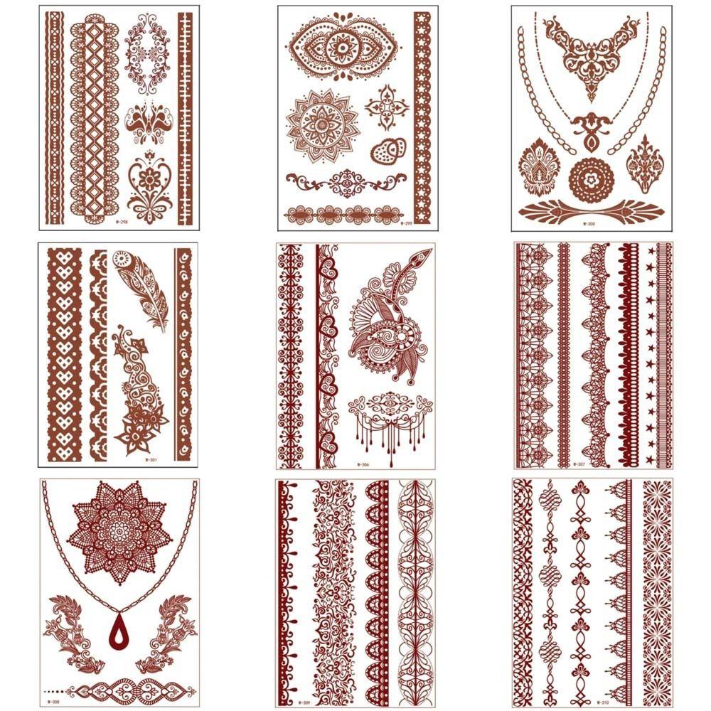 Lace Fake Tattoo Henna Tattoo Stickers Legs Arm Red Henna Tattoo Decals Temporary Tattoo  Girls