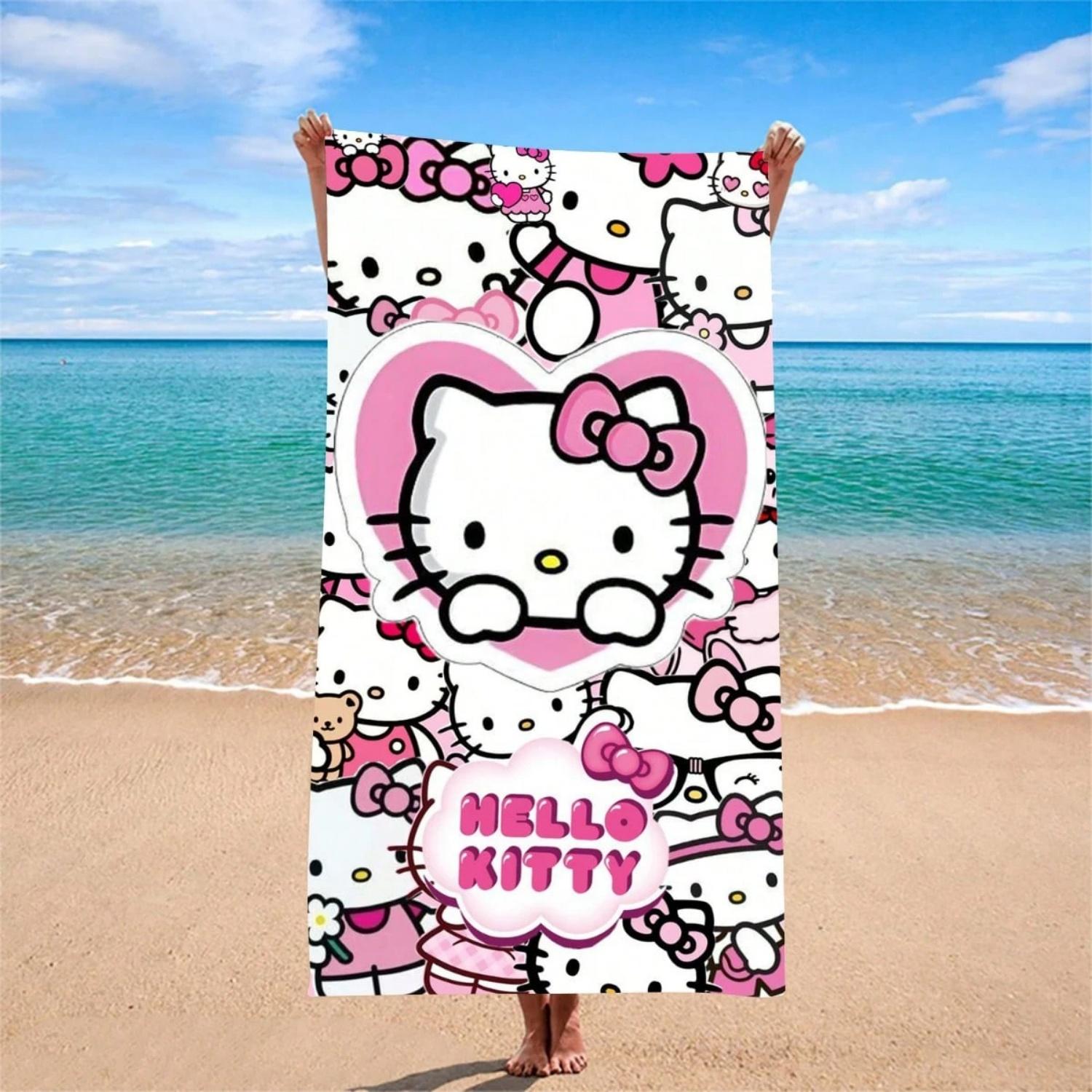 

1pc Hello Kitty, Kuromi Cute Cartoon Character Printed Super Soft Microfiber Quick Dry Beach Towel/Mat, Suitable For Beach W40*H60(CM)
