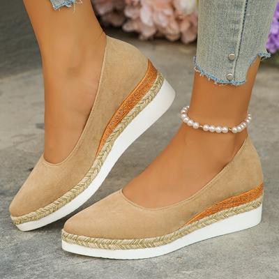 Keilabsatz Fischer-Schuhe Damen Einzelschuhe Hanfgeflechtsohlen, leicht und bequem, flache spitze Schuhe
