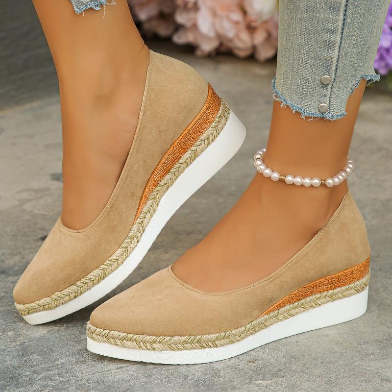 Slope Heel Fisherman Shoes Women's Single Shoes Hemp-braided Soles, Light and Comfortable, Shallow Mouth Pointed Shoes