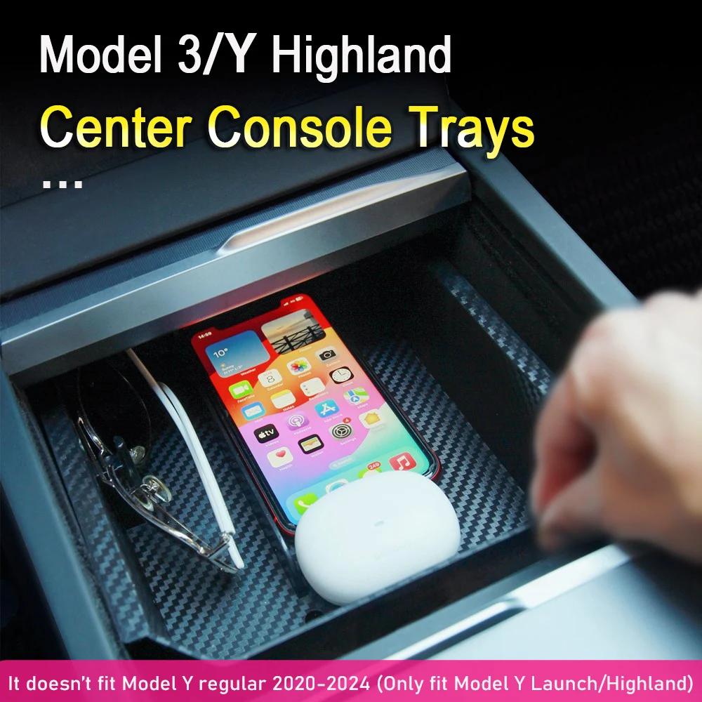 Center Console Organizer For New Tesla Model 3 Highland Model Y Launch Tray Armrest Storage Box Cup Holder Mats Trim Accessories