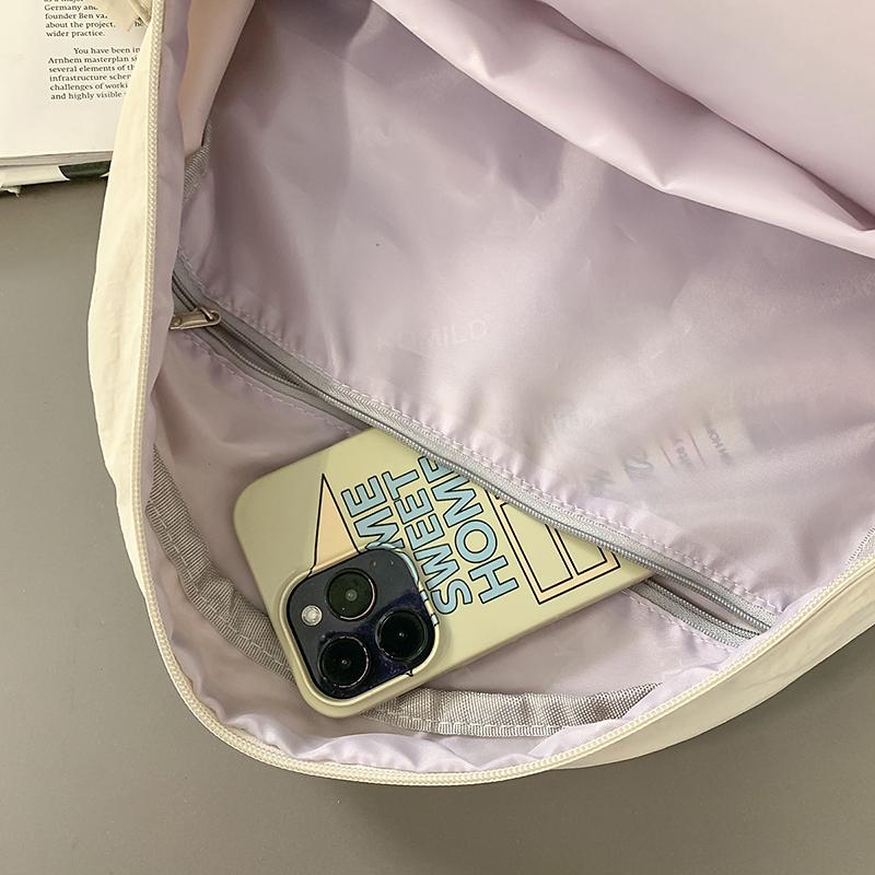 Solid Color Backpack Student Schoolbag Water-repellent Commuter Backpack