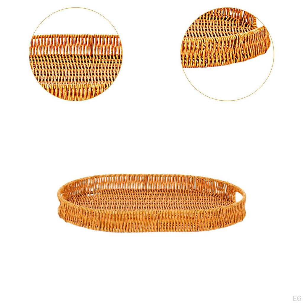 Imitation Rattan Bread Basket Serving Oval Decorative Snack Holder Fruit Bowl for