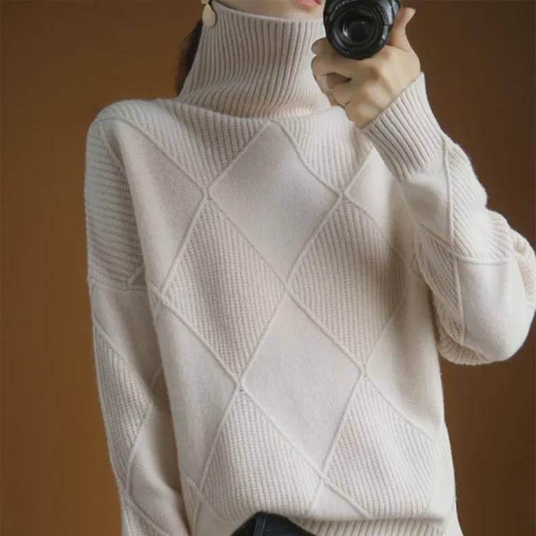 Damen Locker Geschnittener Dicker Rollkragenpullover Strickpullover für Herbst & Winter