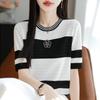 Women Knit T-shirt MODERN NEW SAGA Summer Knitted Shirt Short Sleeve Tees O-neck Patchwork Pullover Knit Tops