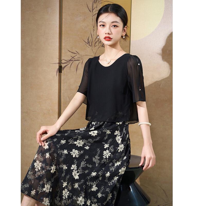 Elegant Faux Two-Piece Mesh Floral Summer Dress XL