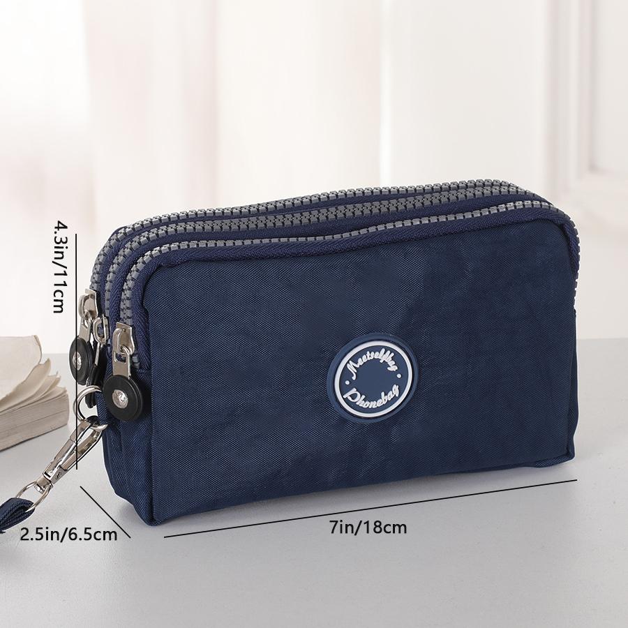Portable Handheld Cell Phone Wallet, Triple Zipper Ladies Clutch Bag, Large Capacity Handheld Coin Purse