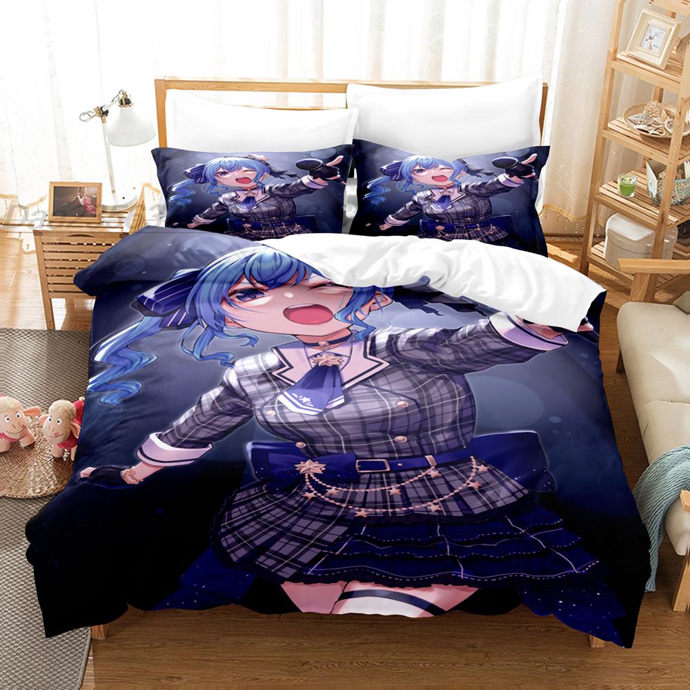 Hoshimachi Suisei Bedding Set Single Twin Full Queen King Size Bed Set Adult Kid Bedroom Duvetcover Sets 3D Anime Bed Sheet Set