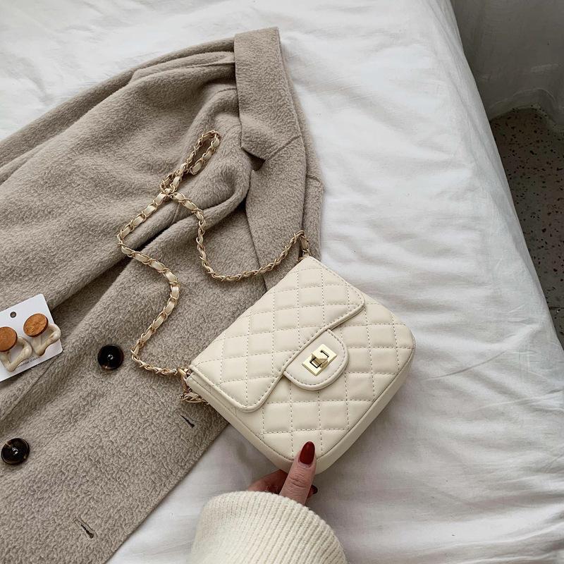 Rombkedja liten väska dam ny high-end textur axel budväska populär liten fyrkantig väska