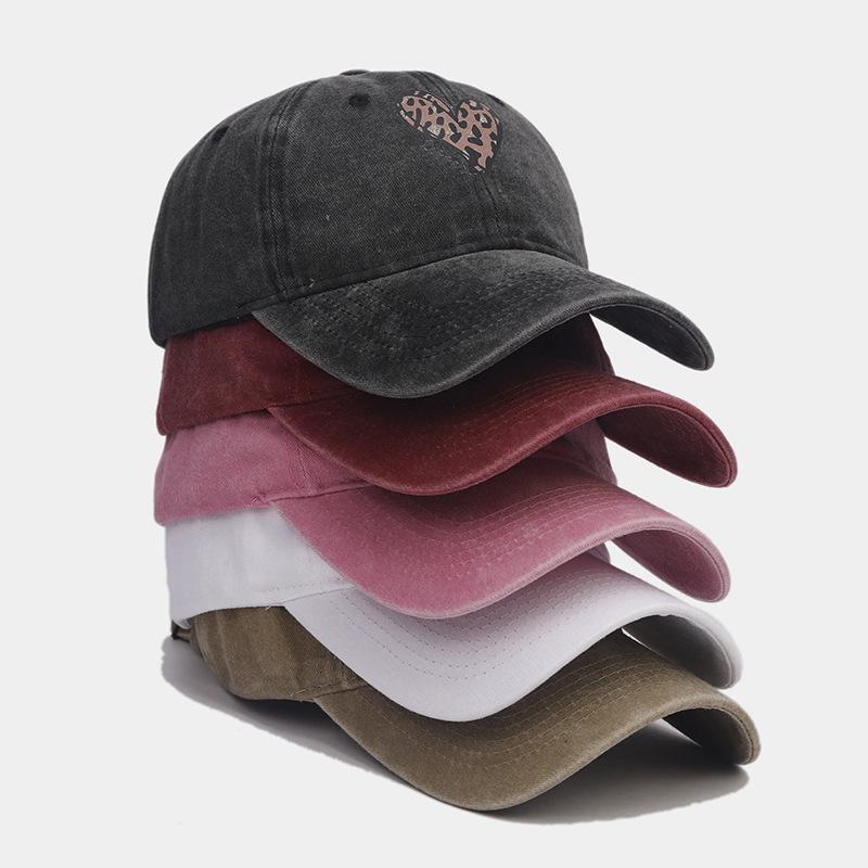 Leopard print love heat transfer baseball cap women's trendy retro fashion cap men's personalized sun hat