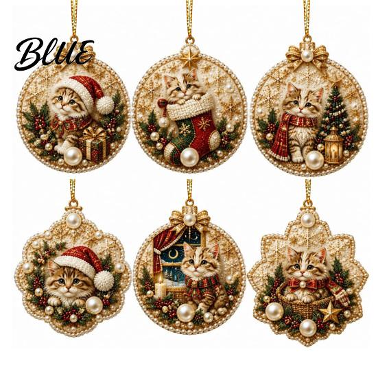 2D Acrylic Santa Flat Holiday Pcs Pearl Christmas Ornaments 6 Art Ornaments Tree Pendant Creative Effect Hanging Decoration for