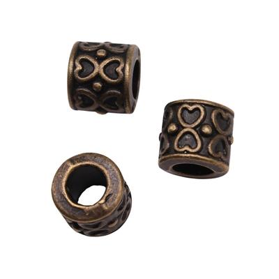 5Pcs Carved Heart Pattern Tube Spacers Beads Big Hole Beads Diy Charm Antique Bronze Color 8X8X8mm