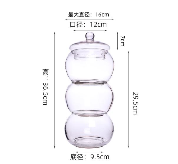 Crystal Candy Jar Transparent Glass with Lid Four Floors Food Storage Tank Home Use Desktop Multi-layer Decoration Glass Jar