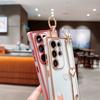 For Samsung Galaxy S25 Ultra Case Electroplated Heart Pattern TPU Phone Back Cover with Wristband Kickstand