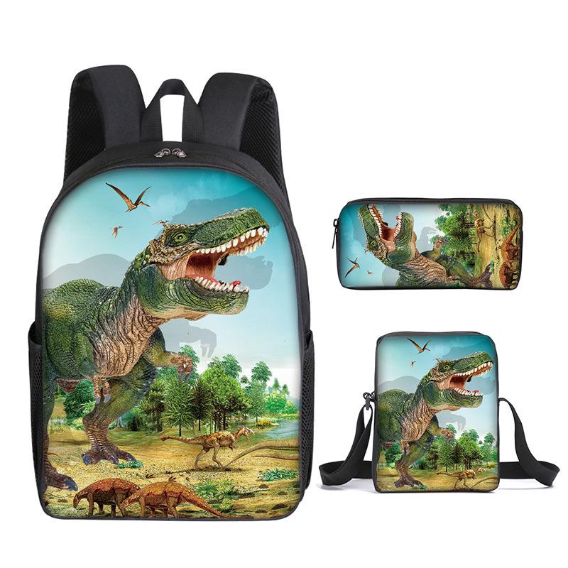 Children'S Cartoon Schoolbag Dinosaur Schoolbag Printed Cartoon Backpack Three-Piece Set