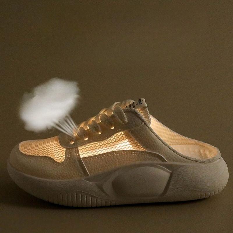 Summer Sneakers for Women Casual Mesh Anti-Slip Walking Shoes Breathable Running Backless Sneakers Women's Outdoor Comfortable Chunky Platform Mules