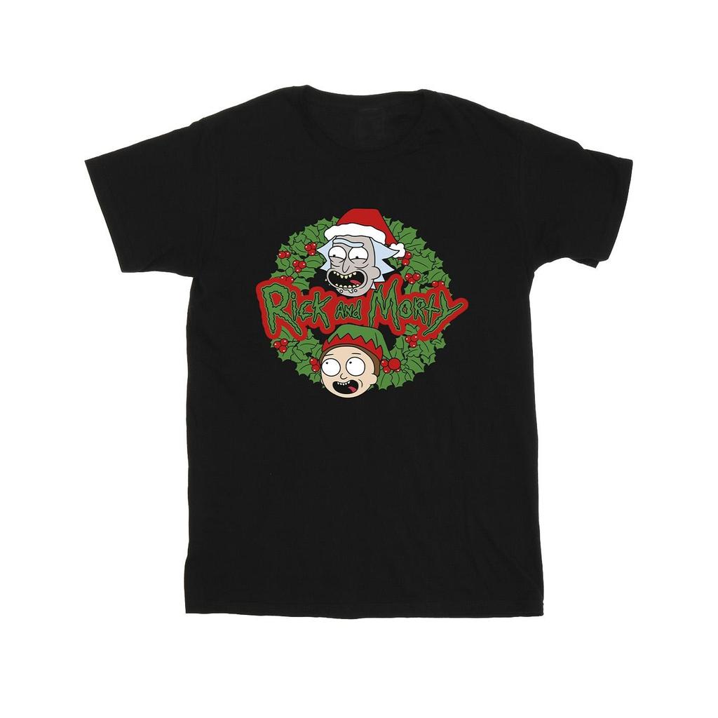 Rick And Morty Mens Christmas Wreath T-Shirt