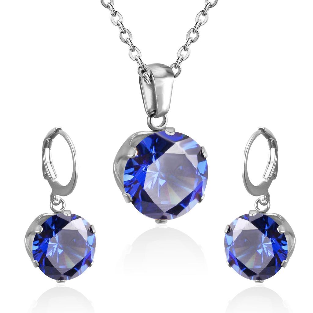 Titanium Steel Round Crystal Rhinestone Necklace And Earrings Set Fashion Jewelry Two Piece