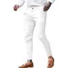 Men Pencil Pants Solid Color Long Trousers with Pockets Mid Rise Regular Fit Zipper Button Placket