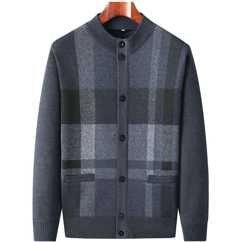Men's Autumn-Winter Knit Cardigan: Thickened Velvet Sweater for Middle-aged and Elderly Dads and Grandpas.