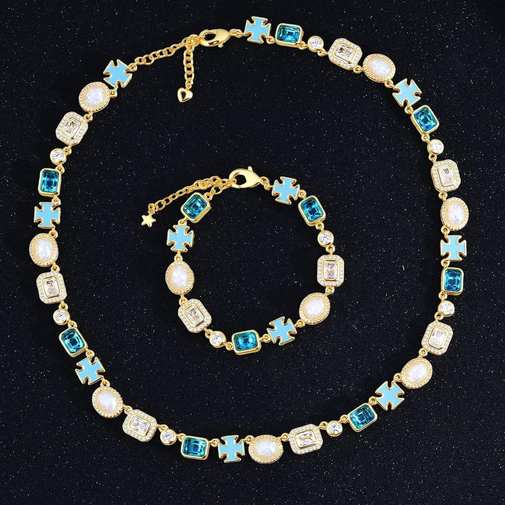 Hip Hop Mixed Oil Drip Cross Gemstone Opal Men'S Necklace Light Luxury Jewelry