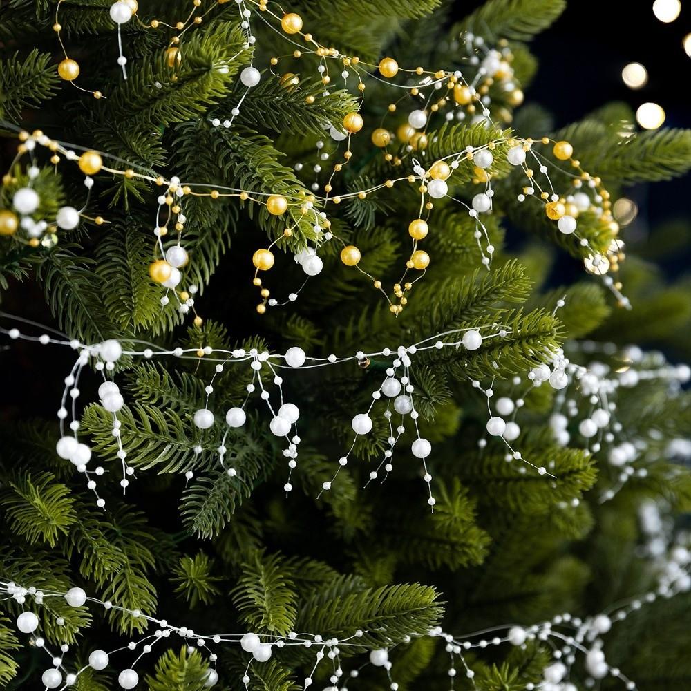 White Gold Christmas Tree Beads Chain Branch Garland Crystal Curtain  Home New Year Decor