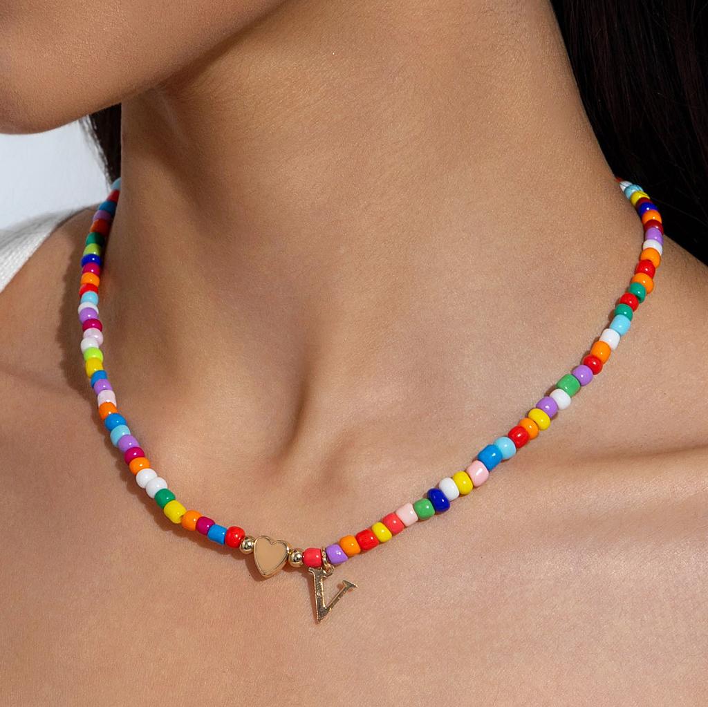 Bohemian Starfish Colored Rice Bead Necklace, Beach Scallop Imitation Pearl Necklace Necklace for Women