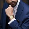 BUREI Men's Minimalist Classic Analog Quartz Watch Leather Waterproof Off-White Brown Gift