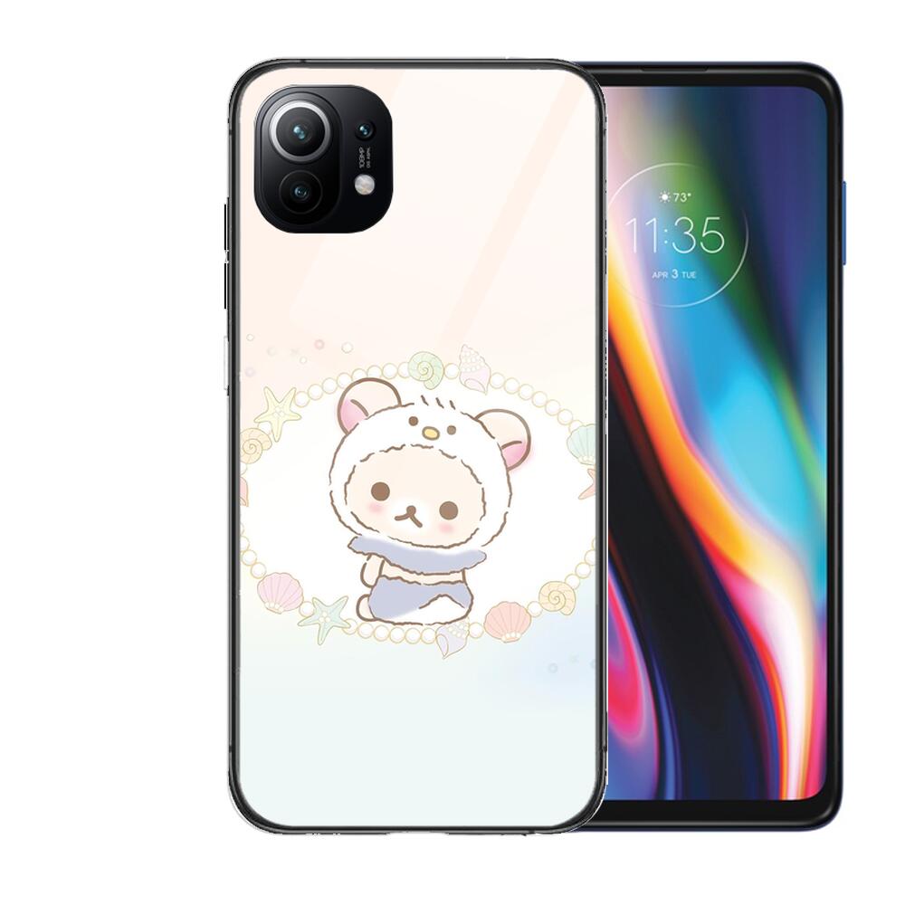 TOPLBPCS Cute Rilakkuma Tempered Glass Phone Case For Redmi Xiaomi 11 Lite Pro Ultra 10T 10 9 8 MIX 4 Cover Silicone Shell Cases