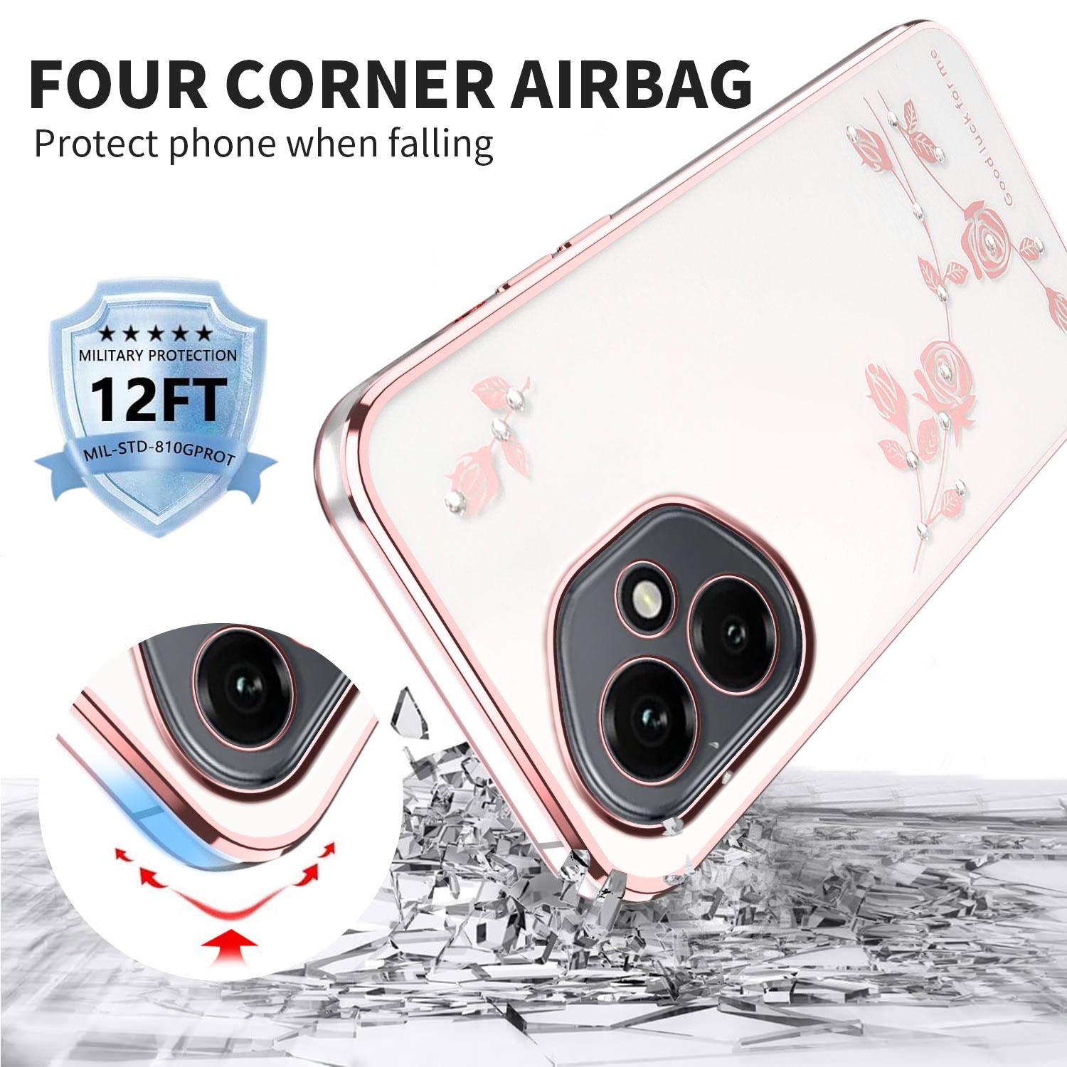 

KADEM For Honor 400 5G (Global) Case Flower Rhinestone Decor TPU Phone Cover Rose Gold