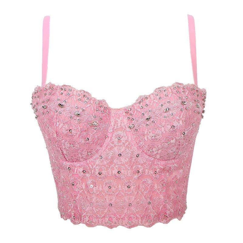 Fashion New New Arrival Vest Sexy Suspenders Backless Lace Embroider Light Diamond Wrapped Chest and Waist Tube Top Intimates Outwear