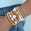 9 PCS/Set CCB Baroque Retro Stacked Imitation Pearl Friendship Bracelet, Ins Simple White and Gold Color Bracelet Sets for Women