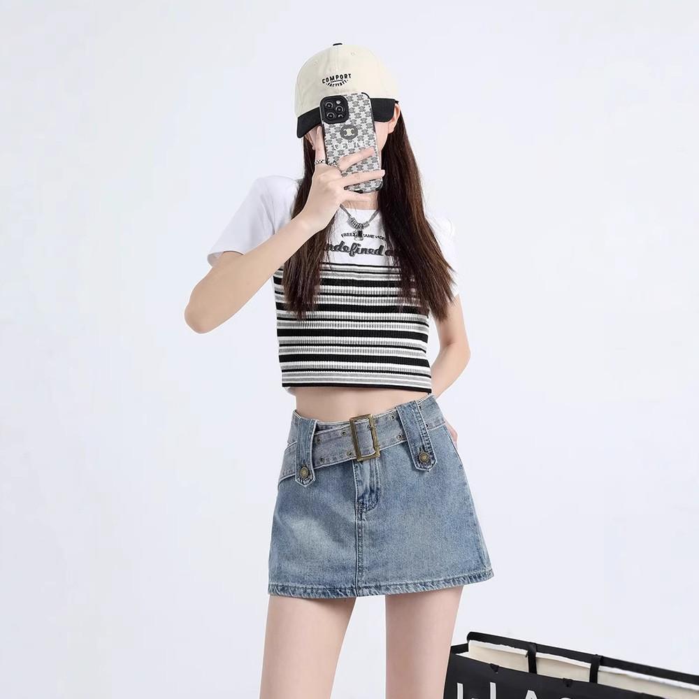Denim Skirt For Women Summer High Waist Slim Fit With Zipper For Casual Wear