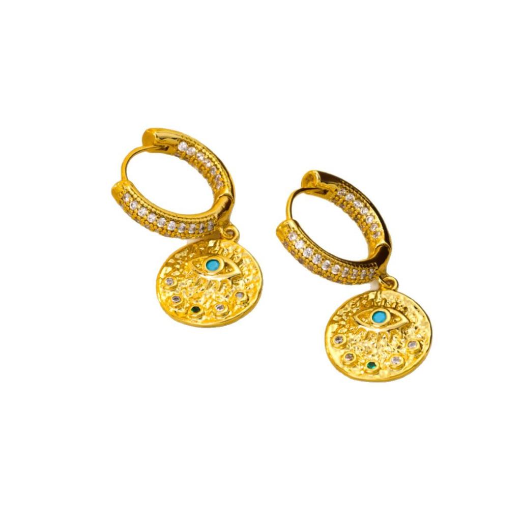 Yaoquan Cross Border New Product Micro Inlaid Zircon Copper Plated 18K Gold Devil's Eye Earrings Niche Light Luxury Buckle