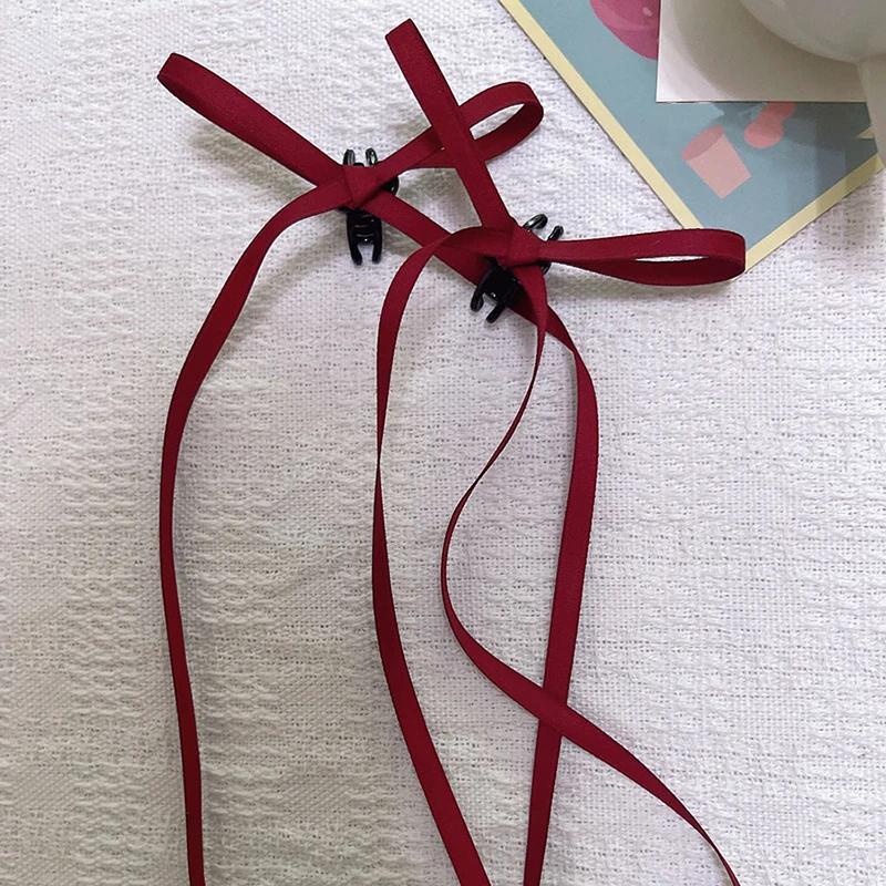 

2 шт./компл. Длинный бант из ленты Заколка для волос Модные Милые Черные Мини-зажимы Заколка-краб Головной убор